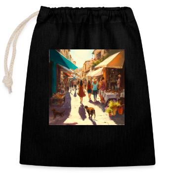 Filles marchent dans la rue, Dessin - Sac cadeau en coton avec cordon (25 x 30 cm) - noir - Devant