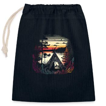 Paradies - Camping am See - Retro Artwork - Verschließbarer Geschenkbeutel aus Baumwolle (25x30cm) - Navy - Vorne
