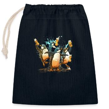 Lustige Bier Pinguin Party - Verschließbarer Geschenkbeutel aus Baumwolle (25x30cm) - Navy - Vorne