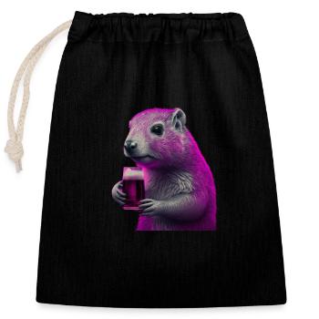 Funny beer drinker, the magenta animal - Closable cotton gift bag (25x30cm) - black - Front