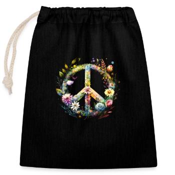 Flower Power Peace - Closable cotton gift bag (25x30cm) - black - Front