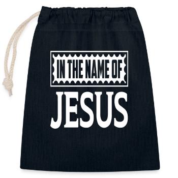 Au nom de Jésus - Sac cadeau en coton avec cordon (25 x 30 cm) - bleu marine - Devant