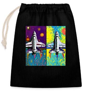 Space Shuttle Van Gogh - Verschließbarer Geschenkbeutel aus Baumwolle (25x30cm) - Schwarz - Vorne