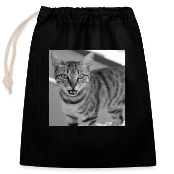 Katze Porträt weiß-schwarz - Verschließbarer Geschenkbeutel aus Baumwolle (25x30cm) - Schwarz - Vorne