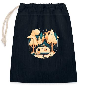 Camping en caravane - motif pour les amateurs de plein air - Sac cadeau en coton avec cordon (25 x 30 cm) - bleu marine - Devant