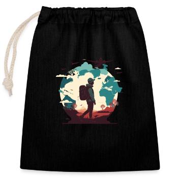 L’envie de voyager, les avions dans le ciel et les randonneurs - Sac cadeau en coton avec cordon (25 x 30 cm) - noir - Devant