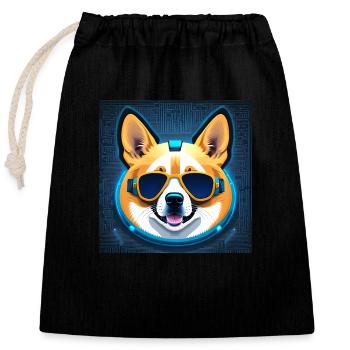 Cool Corgi - Sac cadeau en coton avec cordon (25 x 30 cm) - noir - Devant