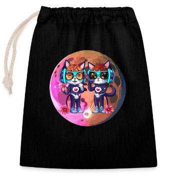 Mouth Cat - Closable cotton gift bag (25x30cm) - black - Front