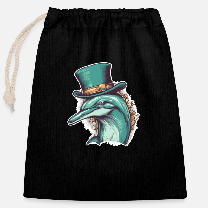 Don't Be Shellfish, Let's Hang Out With Dolphin - Closable cotton gift bag (25x30cm) - black