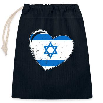 Cœur d’Israël Étoile de David Origine israélienne - Sac cadeau en coton avec cordon (25 x 30 cm) - bleu marine - Devant