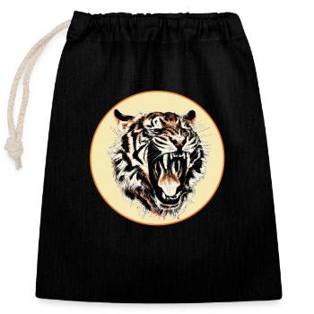 Brüllender Tiger als Zeichnung in Kreis - Verschließbarer Geschenkbeutel aus Baumwolle (25x30cm) - Schwarz - Vorne