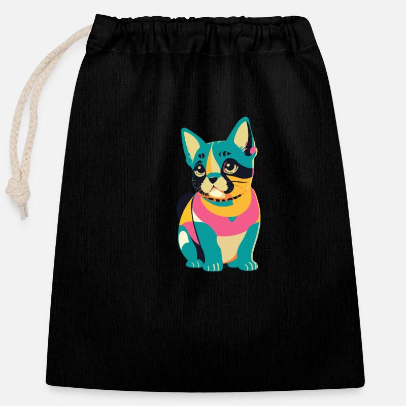 Chiot espiègle - Sac cadeau en coton avec cordon (25 x 30 cm) - noir