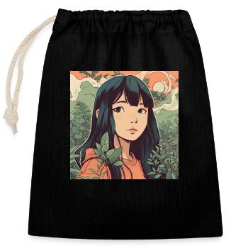 Anime Girl #1 - Closable cotton gift bag (25x30cm) - black - Front