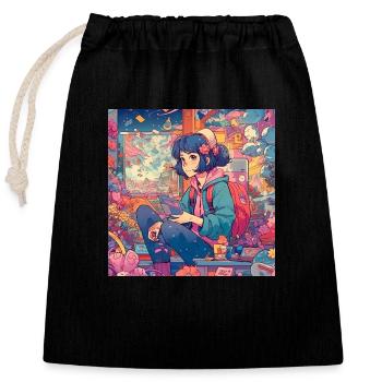 Anime Girl #2 - Verschließbarer Geschenkbeutel aus Baumwolle (25x30cm) - Schwarz - Vorne