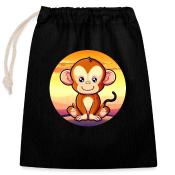 Mignon Singe Chimpanzé Sunset Design - Sac cadeau en coton avec cordon (25 x 30 cm) - noir - Devant