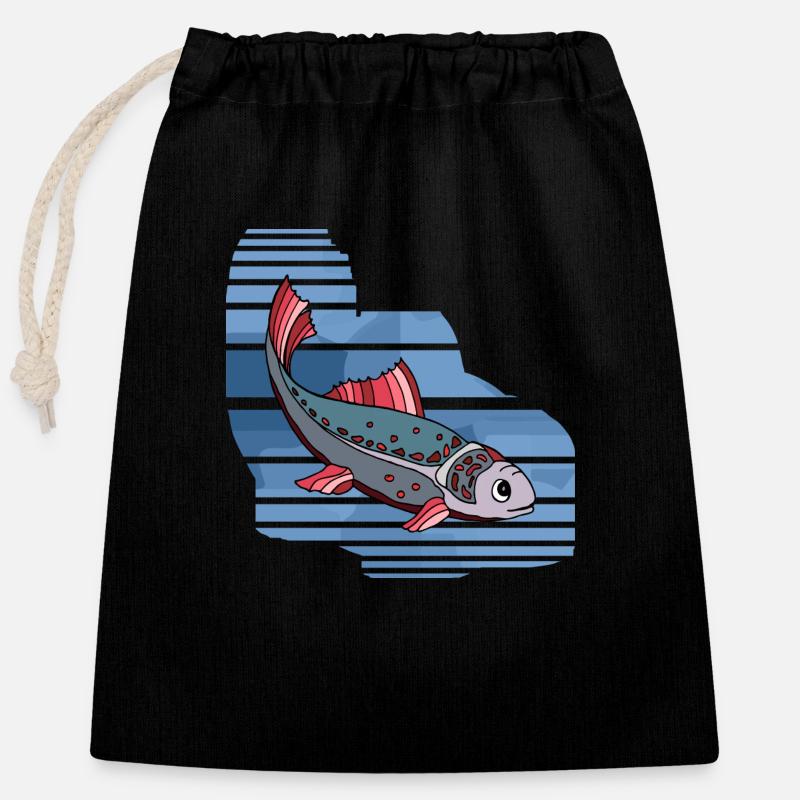 Fisch - Verschließbarer Geschenkbeutel aus Baumwolle (25x30cm) - Schwarz