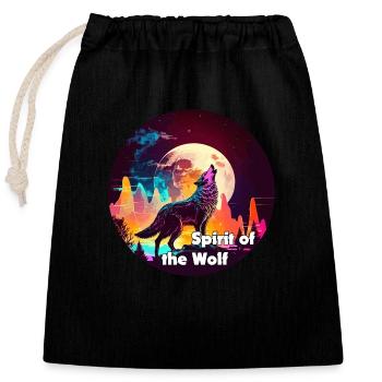Loup hurlant à la lune en synthéondes coloriant - Sac cadeau en coton avec cordon (25 x 30 cm) - noir - Devant