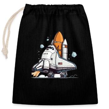 Playful Cartoon Space Shuttle - Closable cotton gift bag (25x30cm) - black - Front