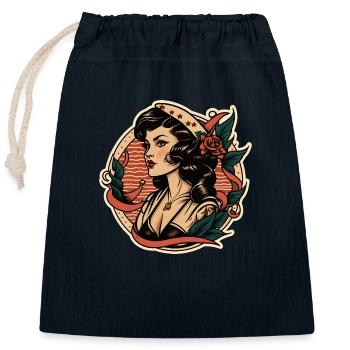 Traditionelle Tätowierung Seemannsfrau - Verschließbarer Geschenkbeutel aus Baumwolle (25x30cm) - Navy - Vorne