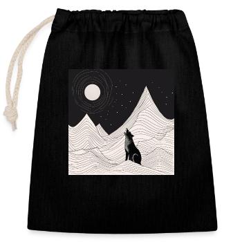 Wolf heult Mond an - Verschließbarer Geschenkbeutel aus Baumwolle (25x30cm) - Schwarz - Vorne