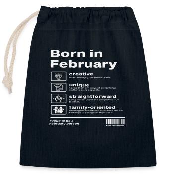 Né en février - Sac cadeau en coton avec cordon (25 x 30 cm) - bleu marine - Devant