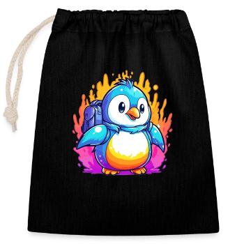 Pingouin en mouvement - Sac cadeau en coton avec cordon (25 x 30 cm) - noir - Devant