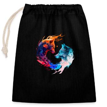 Harmonie des loups / Loups Ying et Yang multicolores - Sac cadeau en coton avec cordon (25 x 30 cm) - noir - Devant