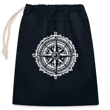 Kompass Nautik Segelboot Seefahrer - Verschließbarer Geschenkbeutel aus Baumwolle (25x30cm) - Navy - Vorne