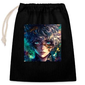 Anime Boy - Verschließbarer Geschenkbeutel aus Baumwolle (25x30cm) - Schwarz - Vorne