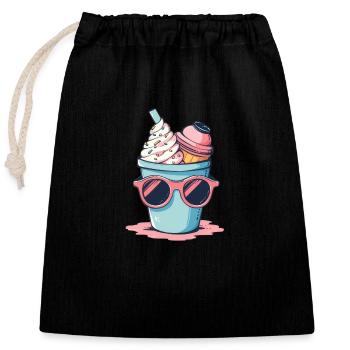 Kaffeebecher Sonnenbrille Topping - Verschließbarer Geschenkbeutel aus Baumwolle (25x30cm) - Schwarz - Vorne