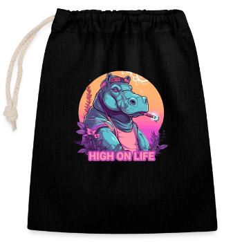 Hippos - High on Life - Verschließbarer Geschenkbeutel aus Baumwolle (25x30cm) - Schwarz - Vorne