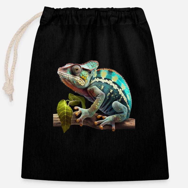 Caméléon sur branche - Sac cadeau en coton avec cordon (25 x 30 cm) - noir
