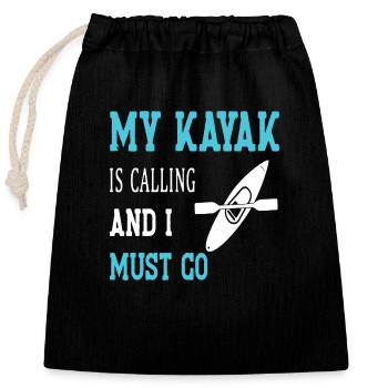 My Kayak is calling and i must Go - Closable cotton gift bag (25x30cm) - black - Front