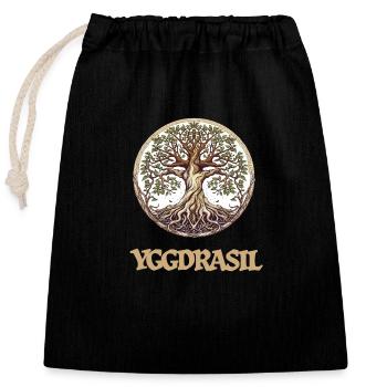 Die große Esche Yggdrasil, Weltenbaum mit Schrift - Verschließbarer Geschenkbeutel aus Baumwolle (25x30cm) - Schwarz - Vorne