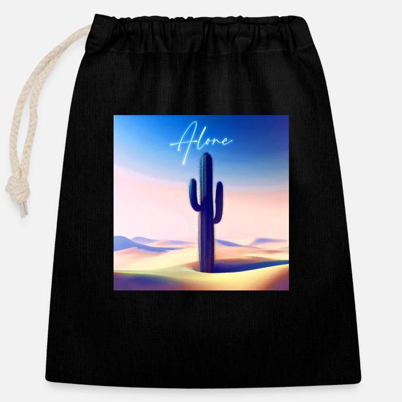 Alone cactus - Sac cadeau en coton avec cordon (25 x 30 cm) - noir