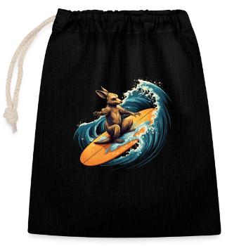 Surfing kangaroo - Verschließbarer Geschenkbeutel aus Baumwolle (25x30cm) - Schwarz - Vorne