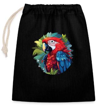 Tropical Parrot - Verschließbarer Geschenkbeutel aus Baumwolle (25x30cm) - Schwarz - Vorne