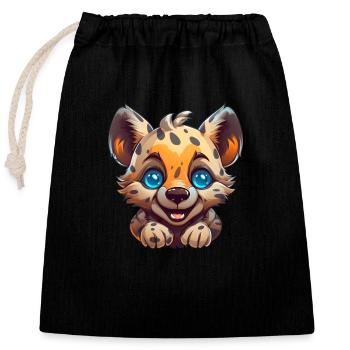 Super Cute Hyena - Closable cotton gift bag (25x30cm) - black - Front