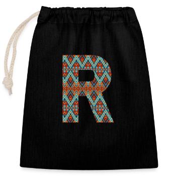 Buchstabe R- Boho-Design, buntes Monogramm - Verschließbarer Geschenkbeutel aus Baumwolle (25x30cm) - Schwarz - Vorne