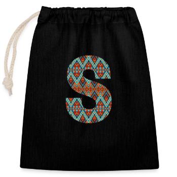 Buchstabe S- Boho-Design, Buntes Monogramm - Verschließbarer Geschenkbeutel aus Baumwolle (25x30cm) - Schwarz - Vorne