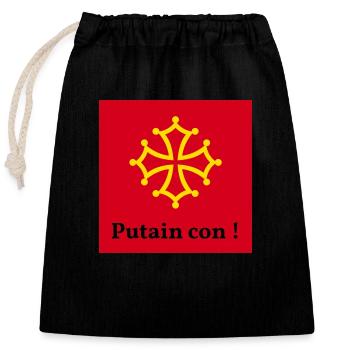 Putai* con ! - Sac cadeau en coton avec cordon (25 x 30 cm) - noir - Devant