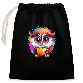Cute Vigilant Owl | Night owl owl - Closable cotton gift bag (25x30cm) - black - Front