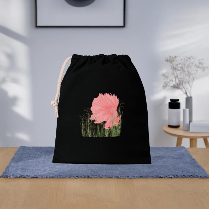 Betta Splendense Halfmoon Left Deep Pink Closable cotton gift bag (25x30cm)