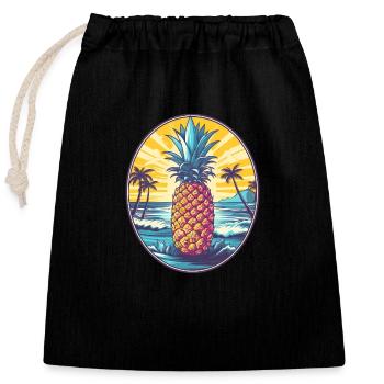 Pineapple Beach - Blumen Sommerurlaub Tee - Verschließbarer Geschenkbeutel aus Baumwolle (25x30cm) - Schwarz - Vorne