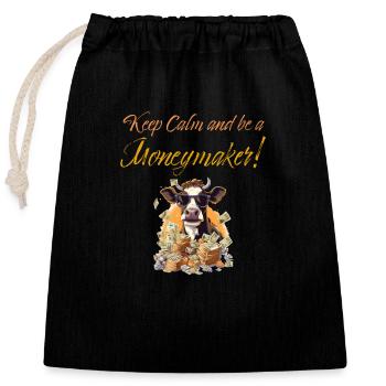 Cash Cow - Keep calm and be a moneymaker - Verschließbarer Geschenkbeutel aus Baumwolle (25x30cm) - Schwarz - Vorne