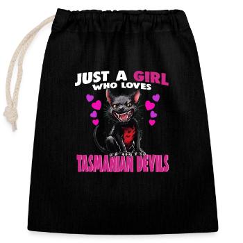 Just a Girl who Loves tasmanian Devils - Closable cotton gift bag (25x30cm) - black - Front