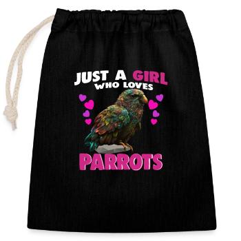 Just a Girl who Loves Parrots - Closable cotton gift bag (25x30cm) - black - Front