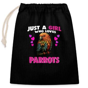 Just a Girl who Loves Parrots - Closable cotton gift bag (25x30cm) - black - Front