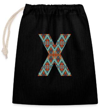 Buchstabe X- Boho-Design, buntes Monogramm - Verschließbarer Geschenkbeutel aus Baumwolle (25x30cm) - Schwarz - Vorne