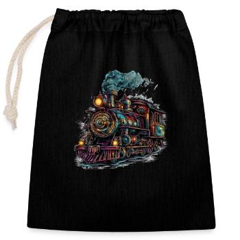 Passion for a steam locomotive - Closable cotton gift bag (25x30cm) - black - Front